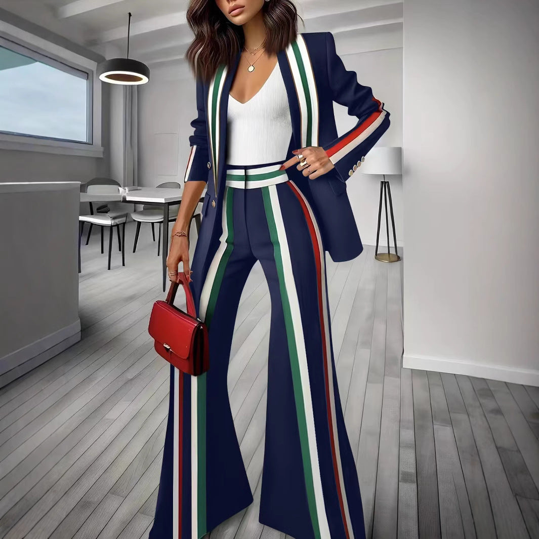 Damen Elegantes Blazer‑Hosenensemble mit seitlichen Kontraststreifen und weitem Schlag – Valéne
