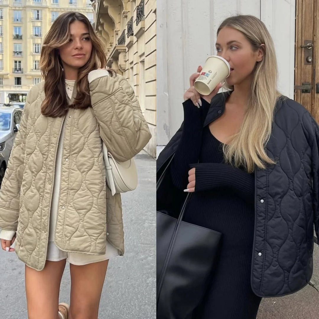 Damen Steppjacke Longline mit Oversize‑Silhouette und Druckknopfverschluss Echo Archiv