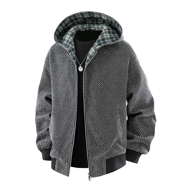 Herren Modische Bomberjacke mit kariertem Innenfutter