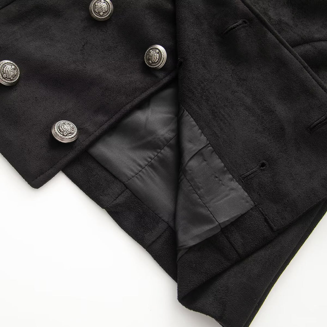 Damen Kurze uniforminspirierte Jacke mit hohem Stehkragen, Doppelknopfreihe und Ziermanschetten Echoarchiv