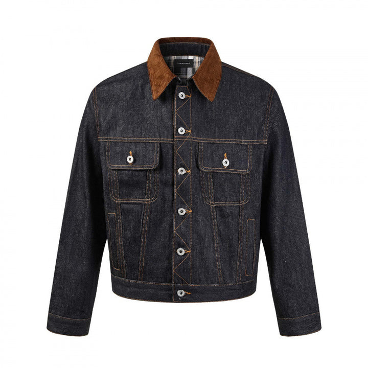 Herren Boxy Denim-Jacke mit Cordkragen und kariertem Futter Echo Archiv