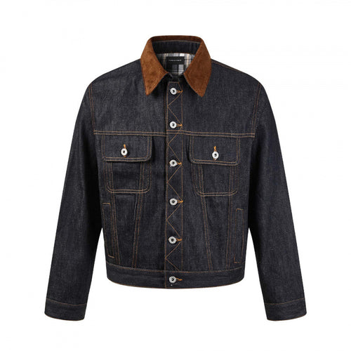 Herren Boxy Denim-Jacke mit Cordkragen und kariertem Futter Echo Archiv
