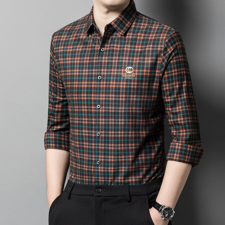 Herren elegantes kariertes Hemd mit Button-Down-Kragen Echoarchiv