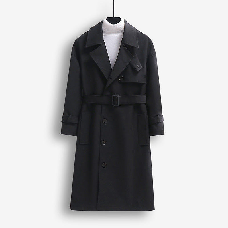 Herren Trenchcoat im modernen Wollmix mit Taillengürtel, Schalkragen und aufgesetzten Taschen Echoarchiv