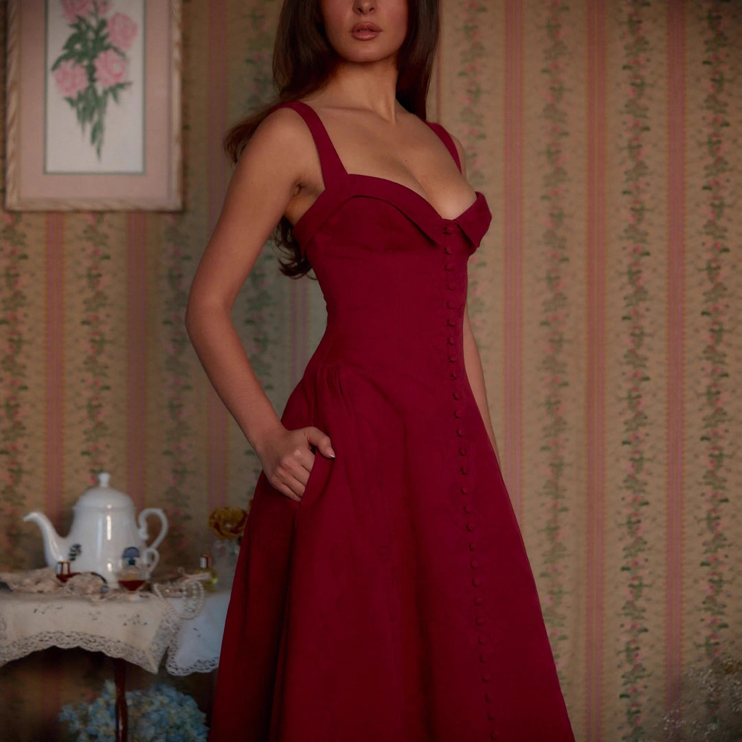 Damen A-linien Kleid mit schickem Bustier-Oberteil und Knopfleiste Echo Archiv
