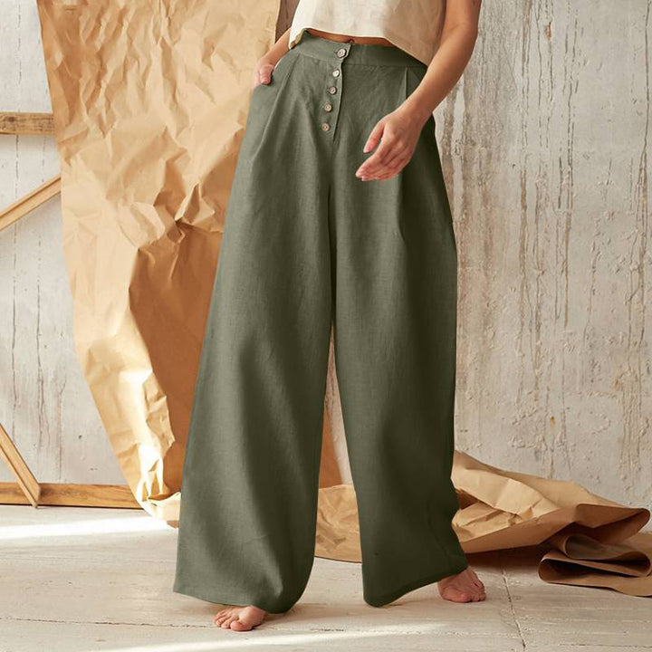 Damen nan weite Leinenhose mit hoher Taille und seitentaschen Echo Archiv