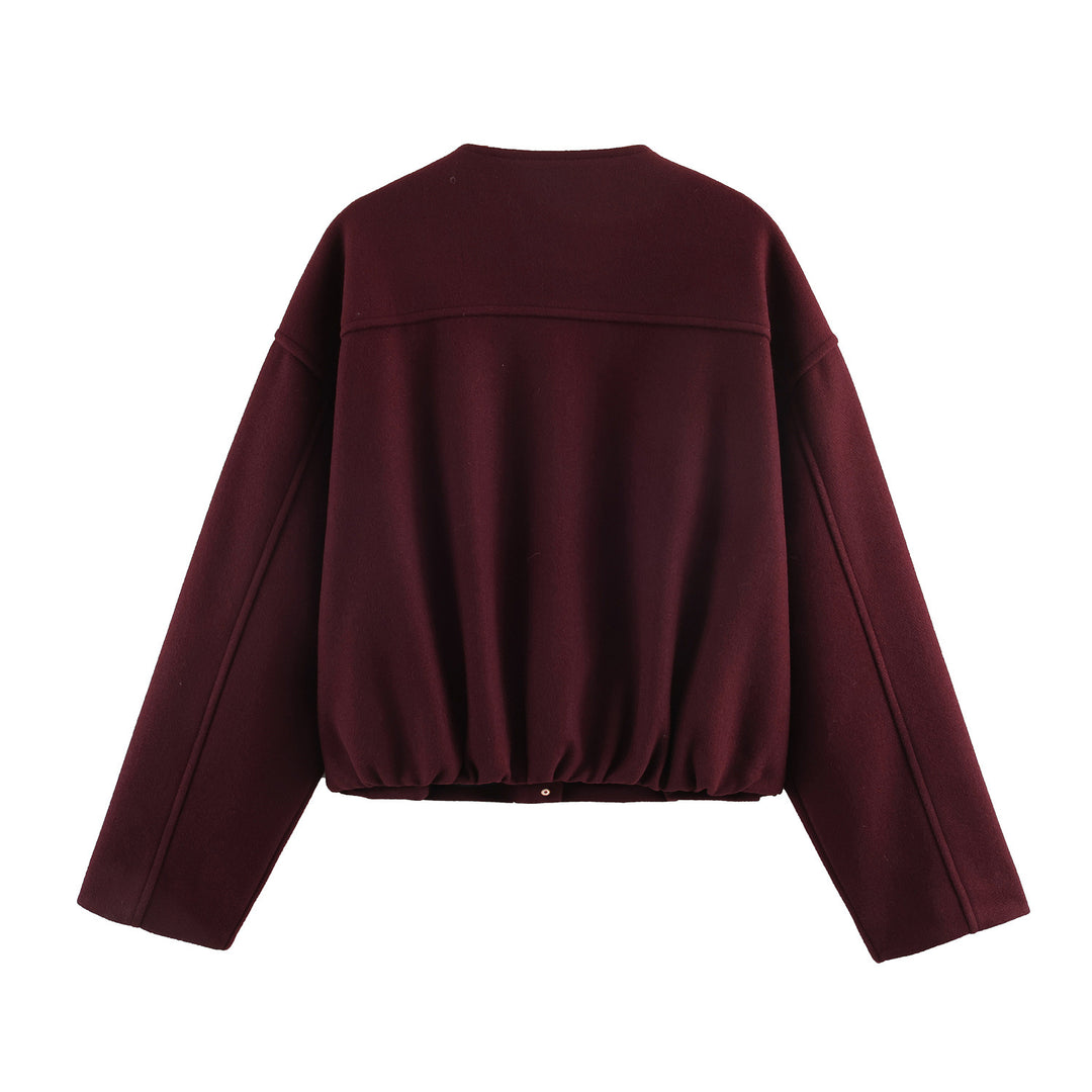 Damen Kurze Boxy-Wollmix-Jacke mit Rundhalsausschnitt und Zierknopfleiste Echoarchiv