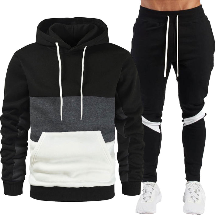 Herren sportives Hoodie- und Jogginghose-Set mit Kontrastblenden, Kängurutasche, elastischem Bund und schmal zulaufendem Bein – Cavarno