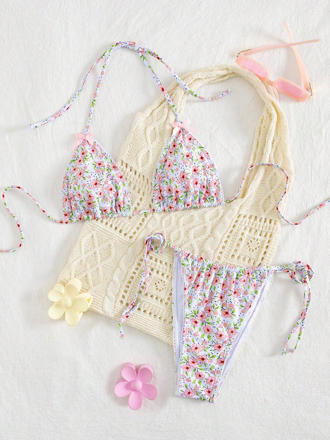 Damen Triangel-Bikini mit floralem Muster und vielseitigem Höschen Echo Archiv