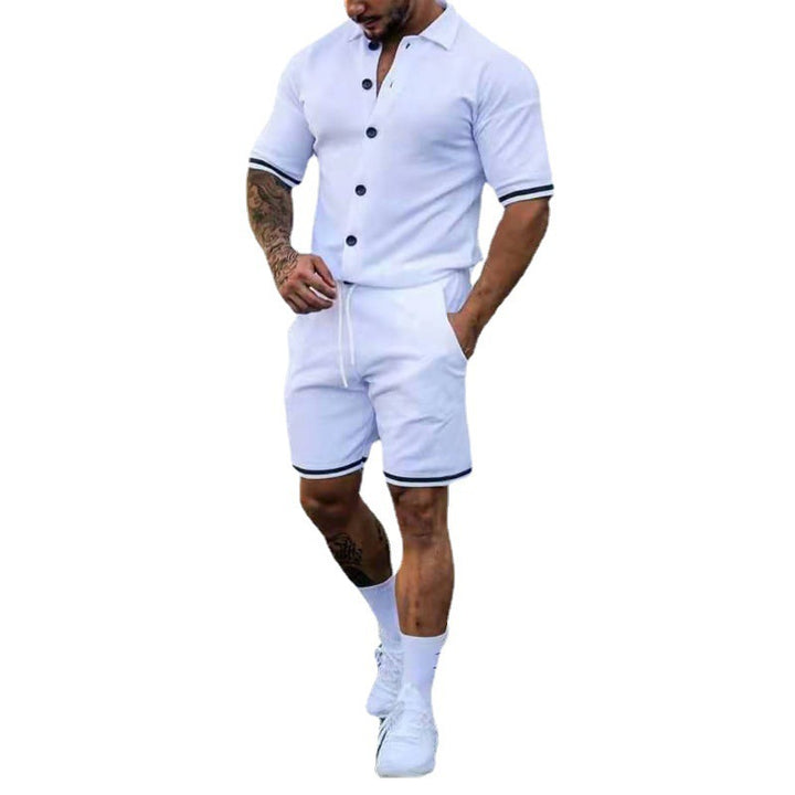 Herren modisches Kurzarm-Hemd und Shorts Set mit kontrastierenden Details Echoarchiv