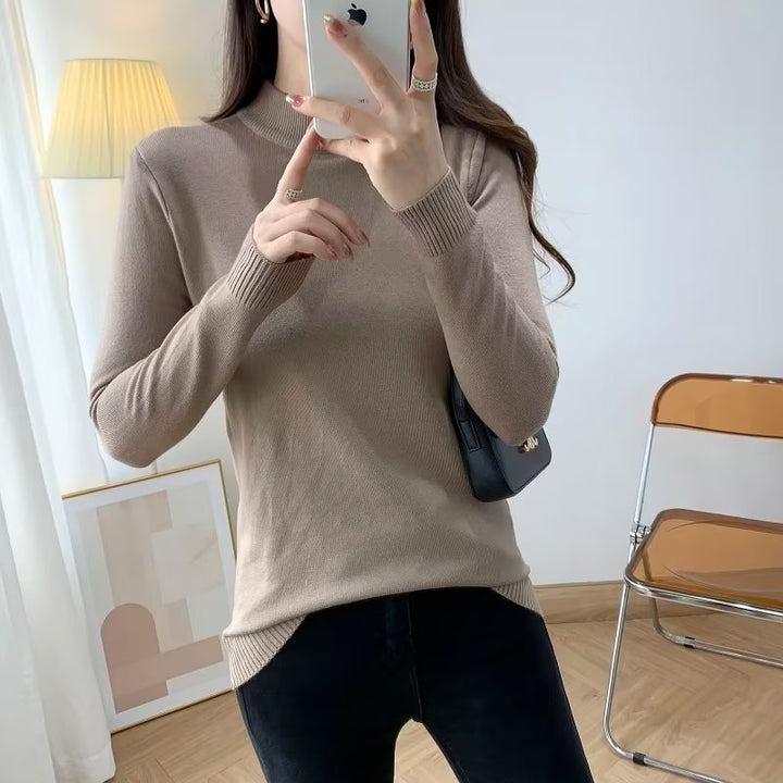 Damen Feiner Langarm-Feinstrickpullover mit schmalem Stehkragen und gerippten Bündchen Echoarchiv