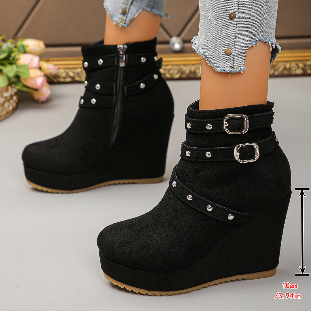 Damen Wedge-Stiefeletten mit Schnallen- und Glitzer-Details Echo Archiv
