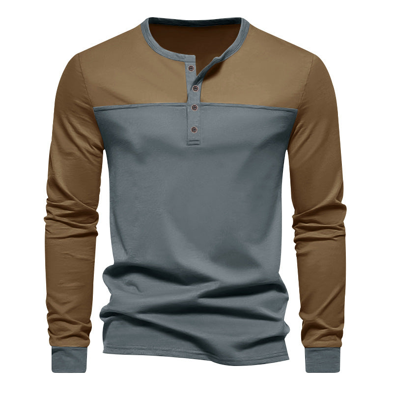 Herren nan langärmeliges Henleyshirt mit Kontrastpasse kurzer Knopfleiste und gerippten Bündchen Echo Archiv