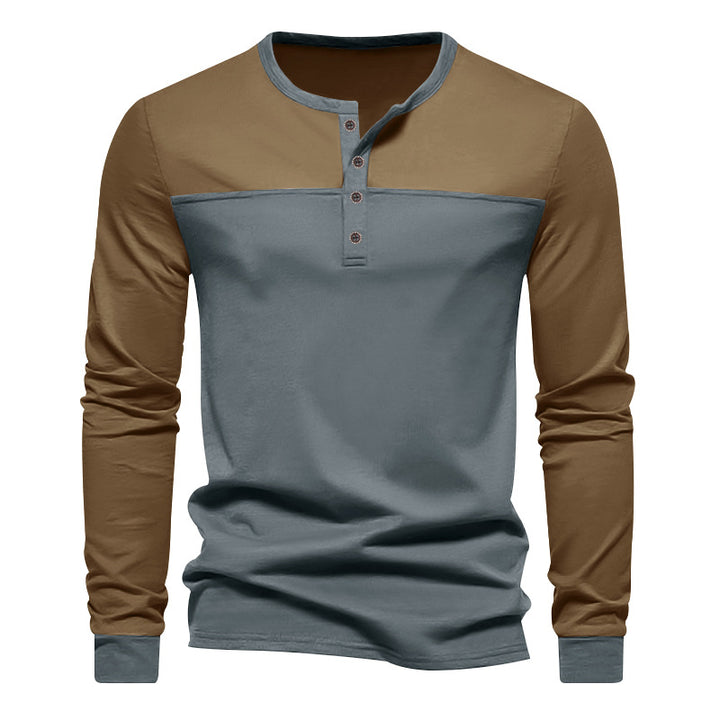 Herren Langarm-Henley-Shirt mit kontrastierenden Einsätzen Echoarchiv