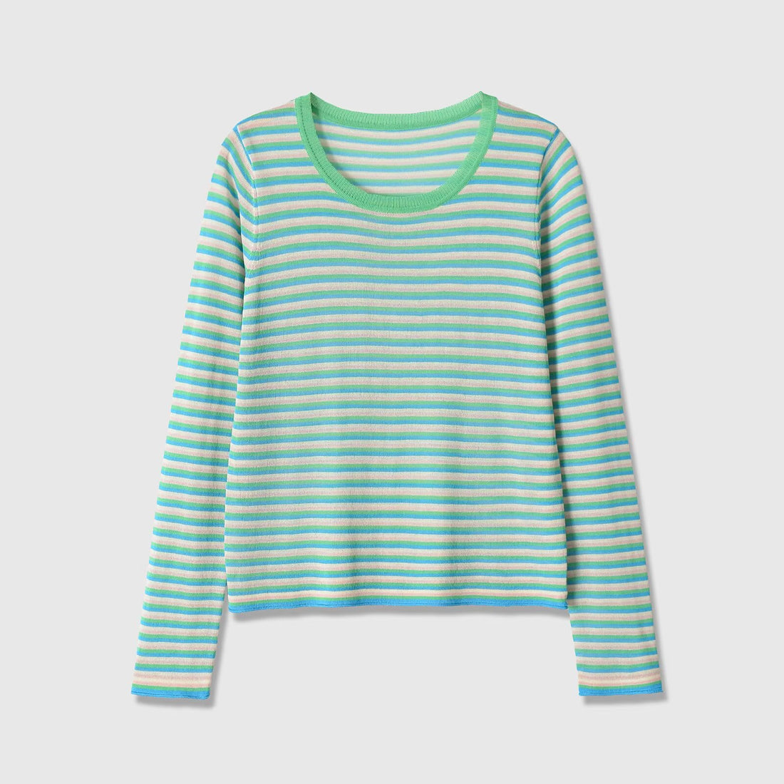 Damen Gestreiftes Feinstrick-Langarmshirt mit Rundhalsausschnitt und figurumspielender Silhouette Echoarchiv