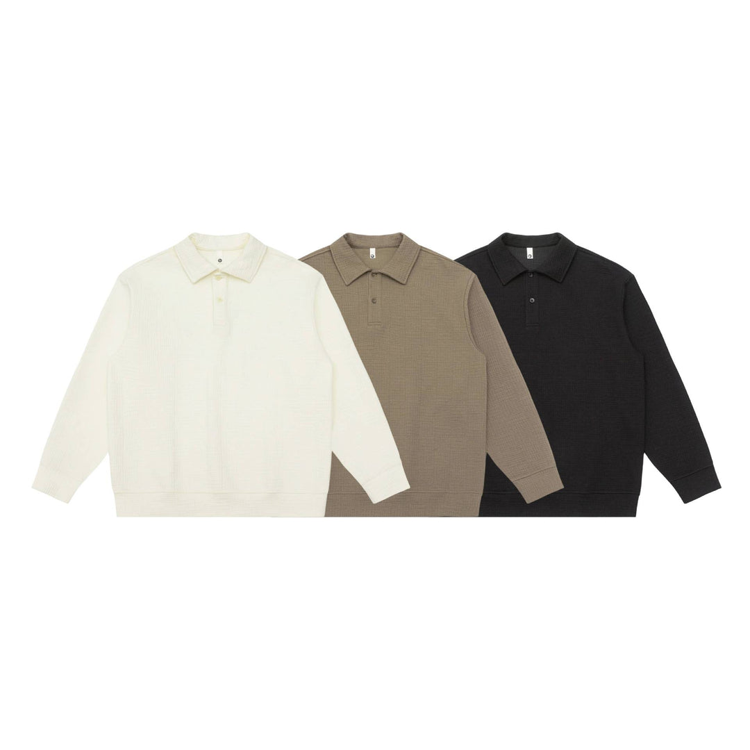 Unisex Waffelstrick-Poloshirt mit Polokragen und Halbknopfleiste Echoarchiv