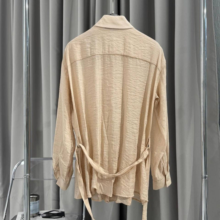 Damen Rüschige Chiffon‑Bluse mit Bindegürtel und Volants Echoarchiv