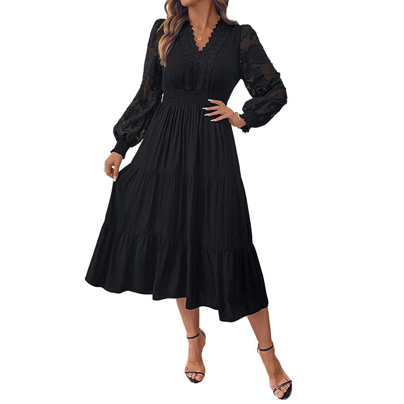 Damen Elegantes Maxikleid mit Spitzenärmeln Echo Archiv