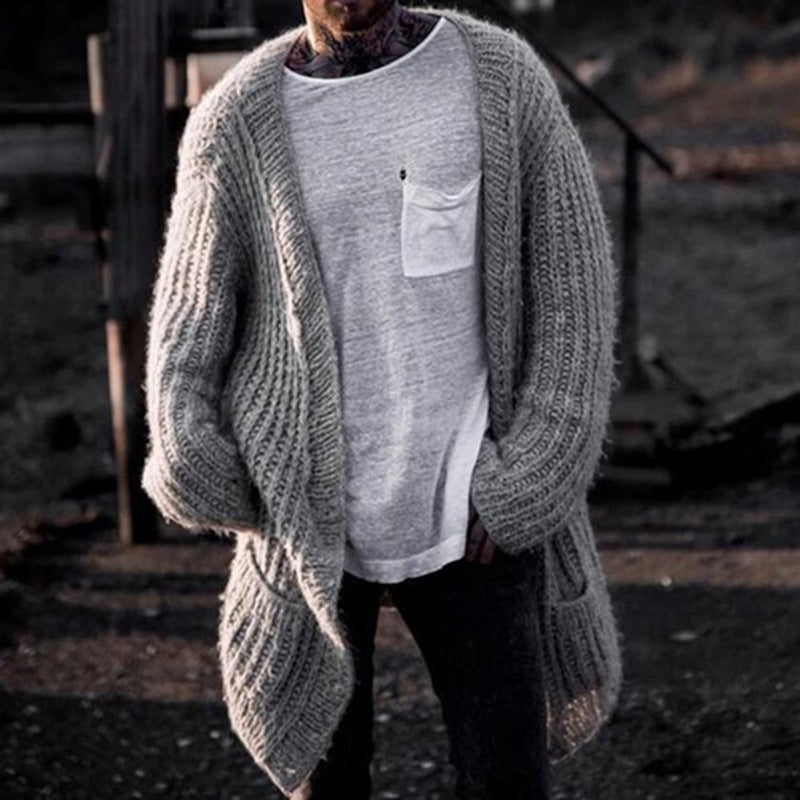 Herren Großer Strickcardigan mit tiefem Schnitt und strukturiertem Design Echoarchiv