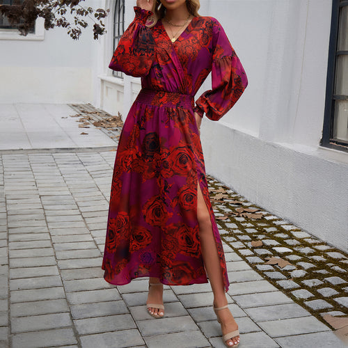 Damen Wickelmidikleid mit V-Ausschnitt, Ballonärmeln und taillierendem Gürtel – Élara