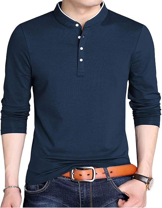 Herren Langarm-Henley-Shirt mit modernem Kragen und Knopfleiste Echoarchiv