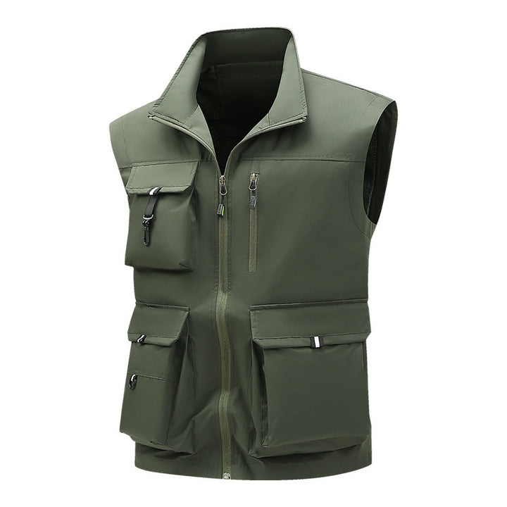 Herren Multifunktionale Outdoor-Utility-Weste mit mehreren Cargo-Taschen und Stehkragen Echoarchiv