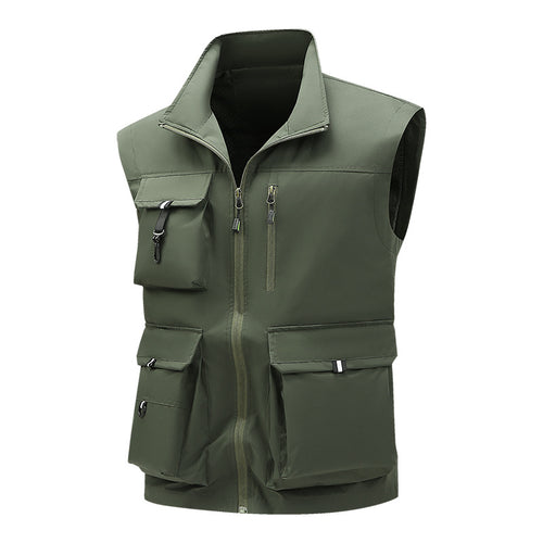 Herren Multifunktionale Outdoor-Utility-Weste mit mehreren Cargo-Taschen und Stehkragen Echoarchiv