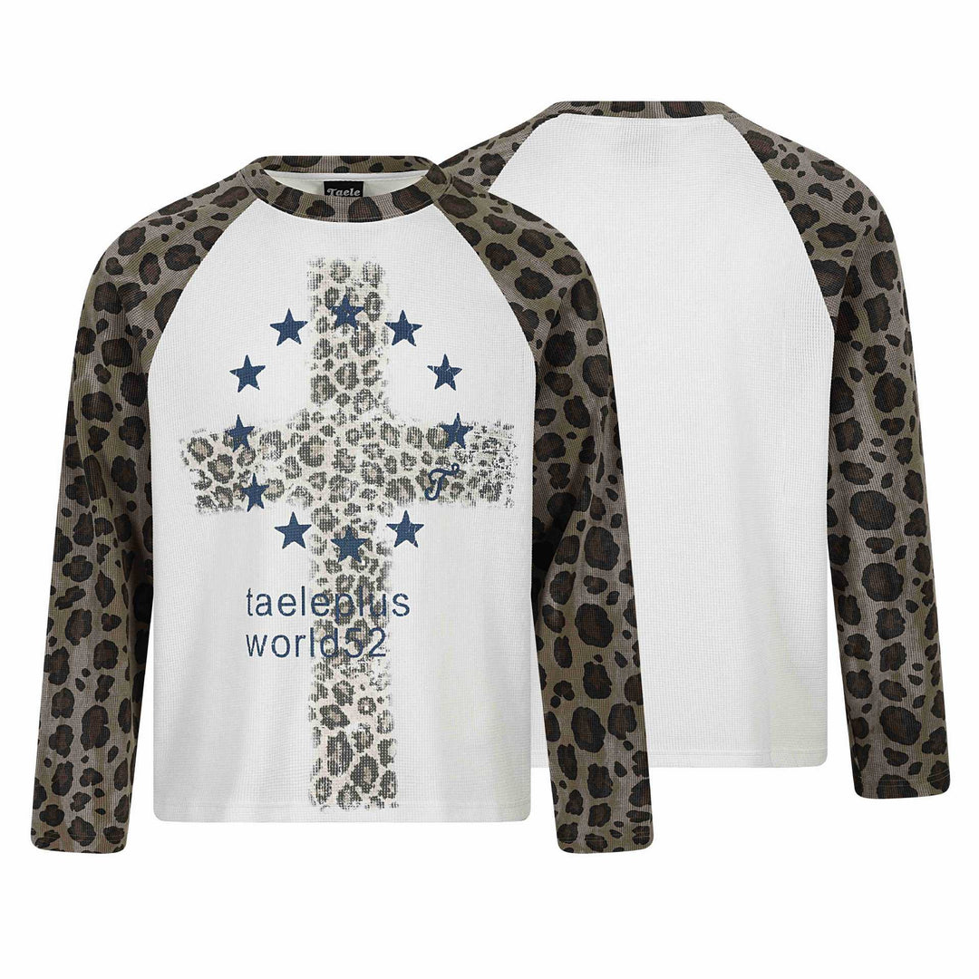 Damen Langarm-Thermo-Shirt mit Raglanärmeln und Leopard-Einsätzen Echoarchiv