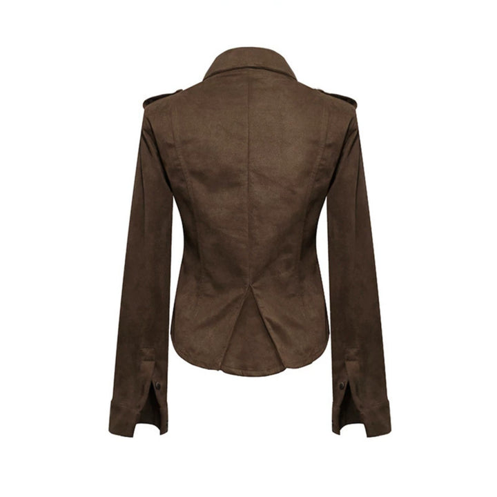 Damen Militärische Velours‑Optik Jacke mit Schulterklappen und Zierriegeln Echoarchiv