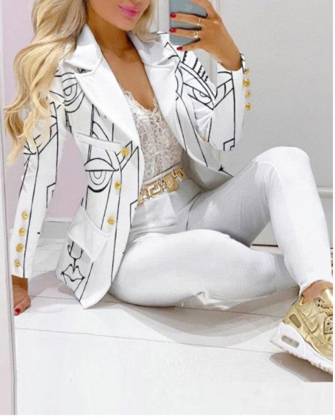 Damen Zweiteiliges Blazer-und-Hose-Set mit Schmetterlingsprint und glamourösem Glitzereffekt – Valéne