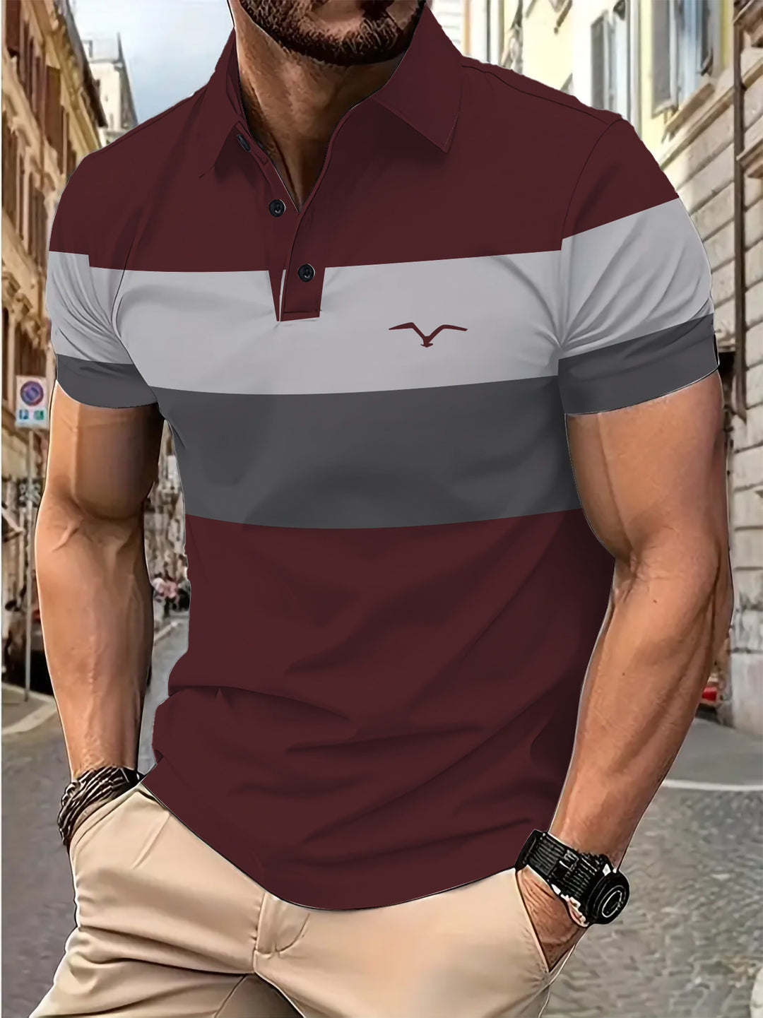 Herren Kurzarm Poloshirt mit markantem Farbdesign Echoarchiv