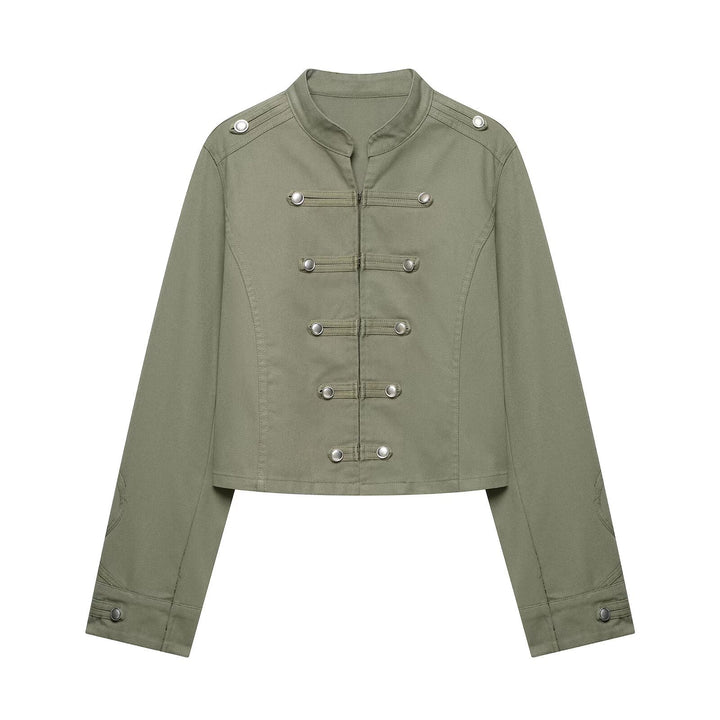Damen Cropped Offiziersjacke im Military‑Look mit Stehkragen und dekorativen Druckknopfleisten Echo Archiv
