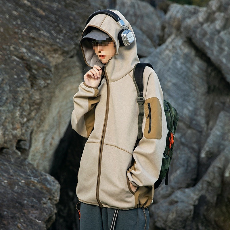 Herren Oversize Outdoor-Fleecejacke mit Kapuze, Ärmel-Reißverschlusstasche & Tunnelzug Echoarchiv