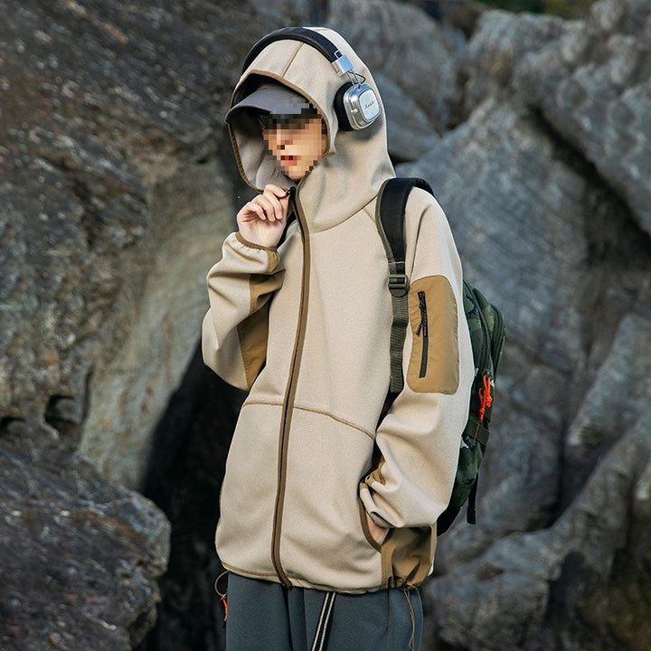 Herren Oversize Outdoor-Fleecejacke mit Kapuze, Ärmel-Reißverschlusstasche & Tunnelzug Echoarchiv