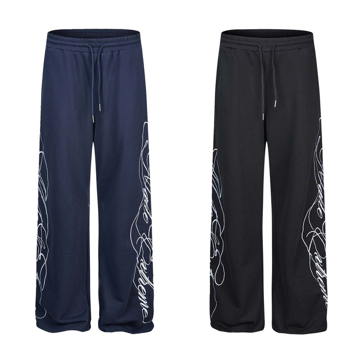 Damen Weiche Loungehose mit weitem Bein, elastischem Bund und Statementdruck Echoarchiv