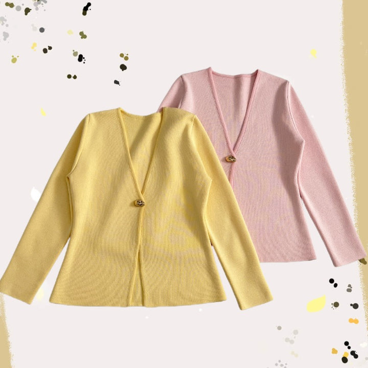 Damen Feiner V‑Ausschnitt-Cardigan mit Schmuckknopf und kastiger Silhouette Echo Archiv