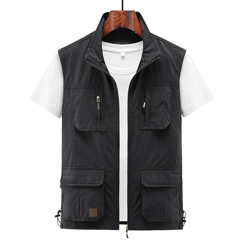Herren Leichte Utility-Weste mit Stehkragen, Reißverschluss‑Front und Mehrfach‑Zip‑Taschen Echoarchiv