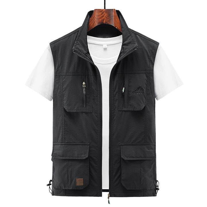 Herren Leichte Utility-Weste mit Stehkragen, Reißverschluss‑Front und Mehrfach‑Zip‑Taschen Echoarchiv