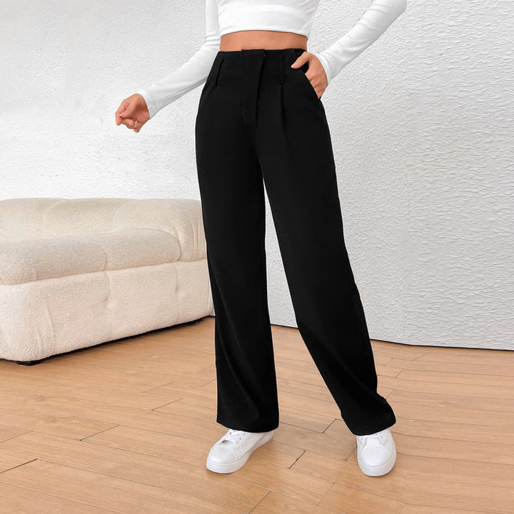 Damen Weite High-Waist Stoffhose mit Bügelfalte und Bundfalten – Avérine