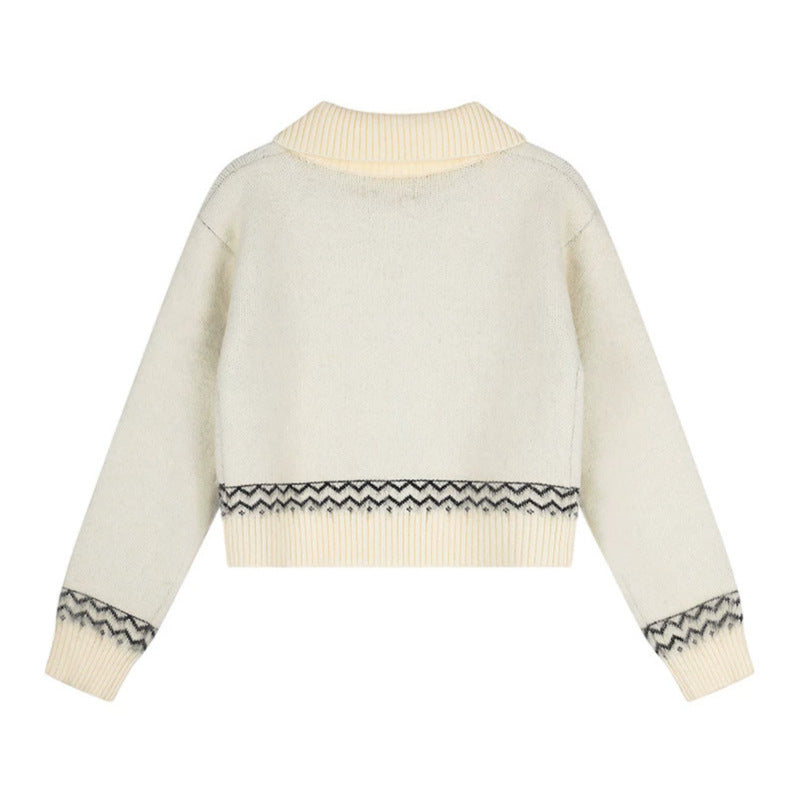 Damen Kurzgeschnittene Strickjacke im Norweger-Jacquard mit Reverskragen und Knopfverschluss Echoarchiv