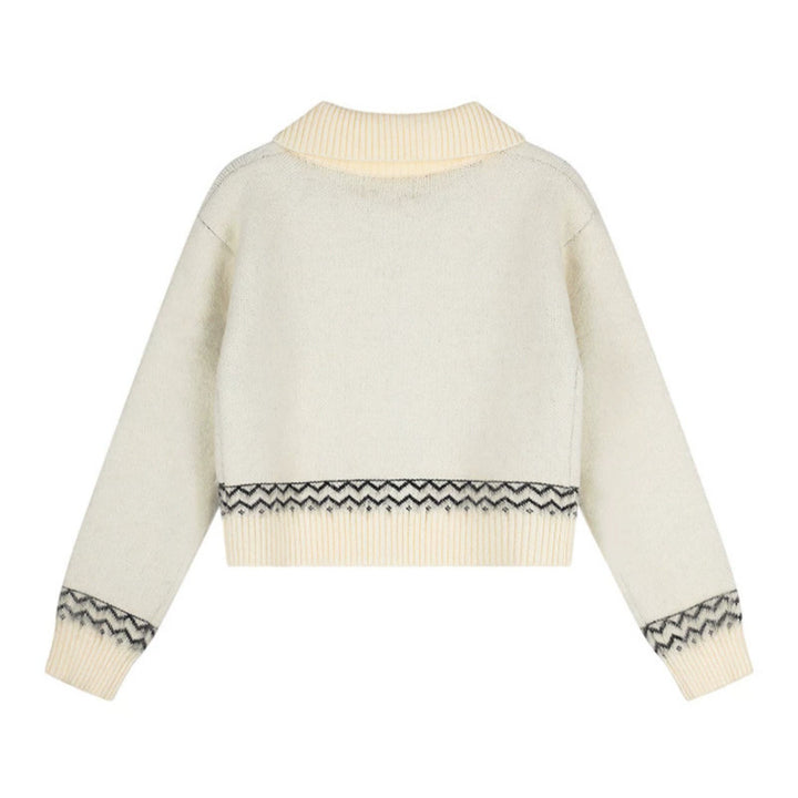 Damen Kurzgeschnittene Strickjacke im Norweger-Jacquard mit Reverskragen und Knopfverschluss Echoarchiv