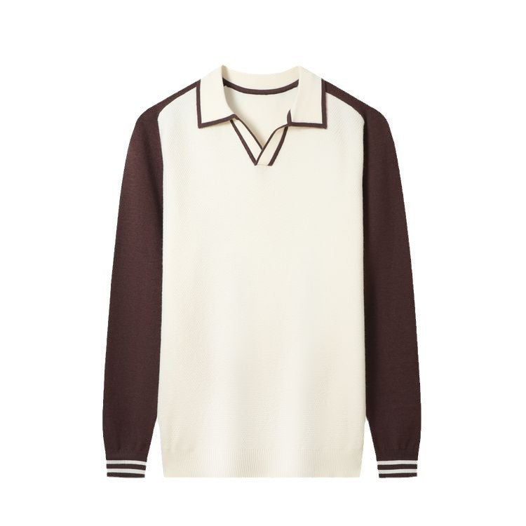 Herren Feinstrickpullover mit V-Ausschnitt und modischem Kontrastdesign Echoarchiv