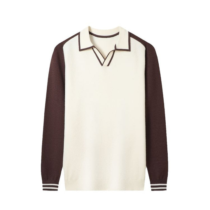 Herren Feinstrickpullover mit V-Ausschnitt und modischem Kontrastdesign Echoarchiv