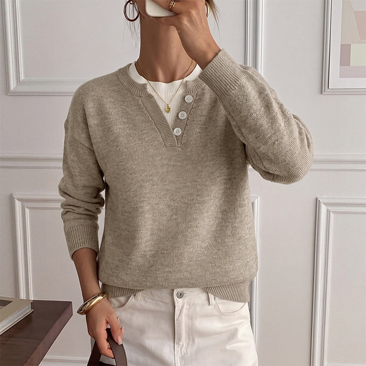 Damen Gemütlicher Pullover mit Knopfdetails Echo Archiv