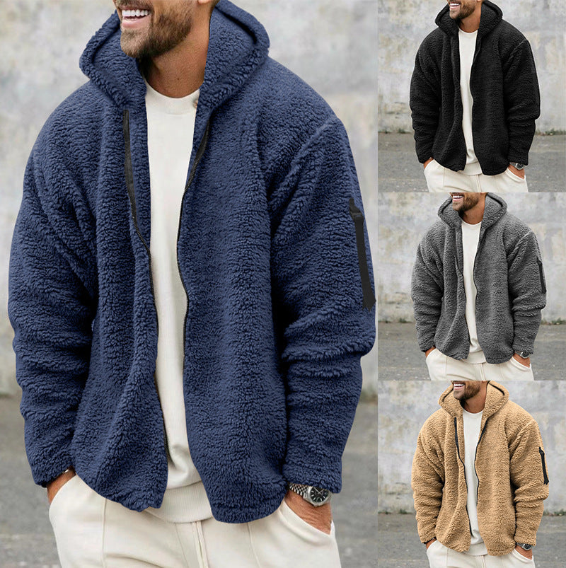 Herren Plüsch Fleecejacke mit Kapuze und praktischen Taschen Echoarchiv