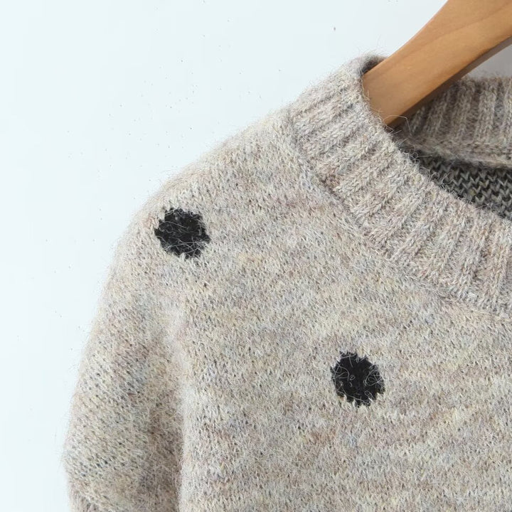 Damen Gepunkteter Oversize-Strickpullover mit Rundhalsausschnitt Echoarchiv