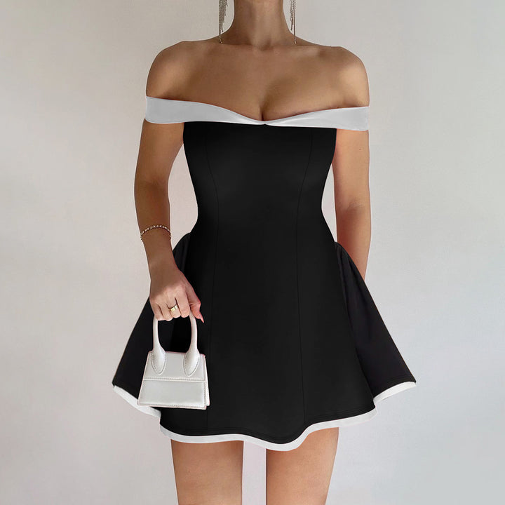 Damen Off-Shoulder Minikleid mit kontrastierendem Saum und figurbetontem Schnitt Echo Archiv