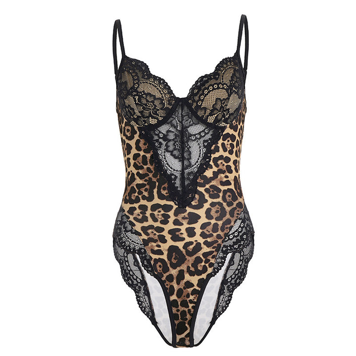 Damen-Spitzen-Bodysuit mit animalischem Muster und sexy Cut-Outs Echo Archiv
