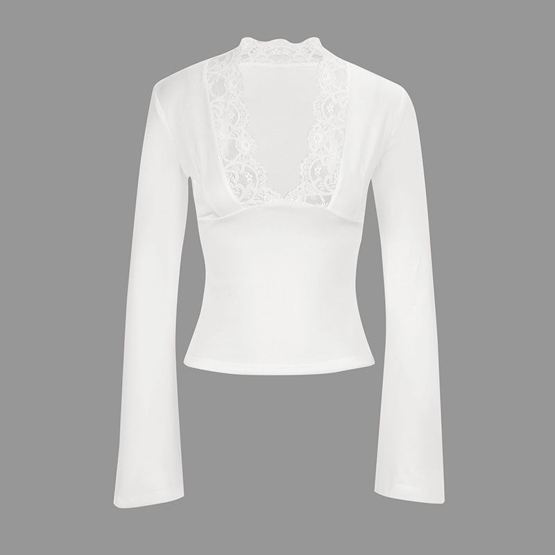 Damen Elegantes Langarm-Top mit Spitzenkragen Echo Archiv