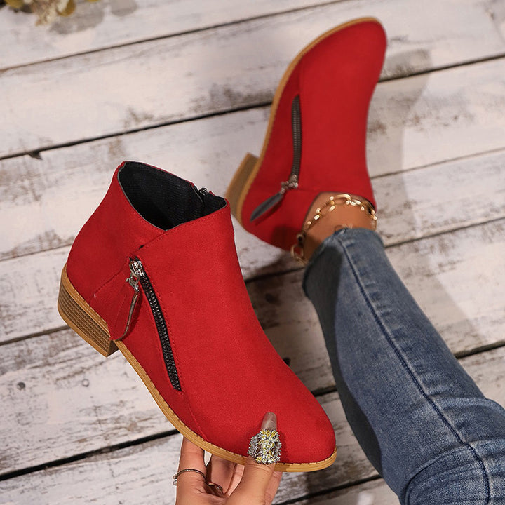 Damen Kurzschaft-Stiefeletten mit seitlichem Reißverschluss und kleinem Blockabsatz – Varelle